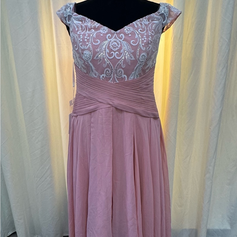 A-line, Off the Shoulder, Asymmetrical, Lace Chiffon Evening Dress With Pleat